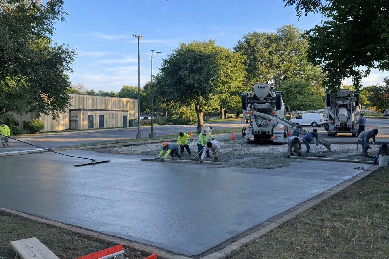 Concrete parking lot building